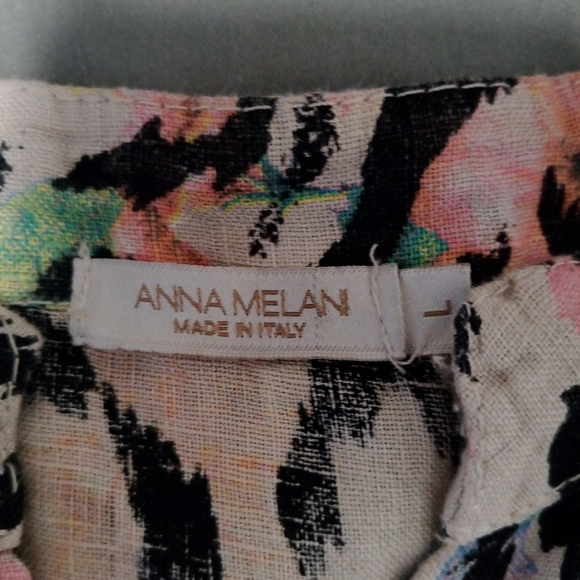 Anna Melani Italy 100% Linen Leopard Floral Button Up MIDI Dress Size Large - Picture 4 of 9